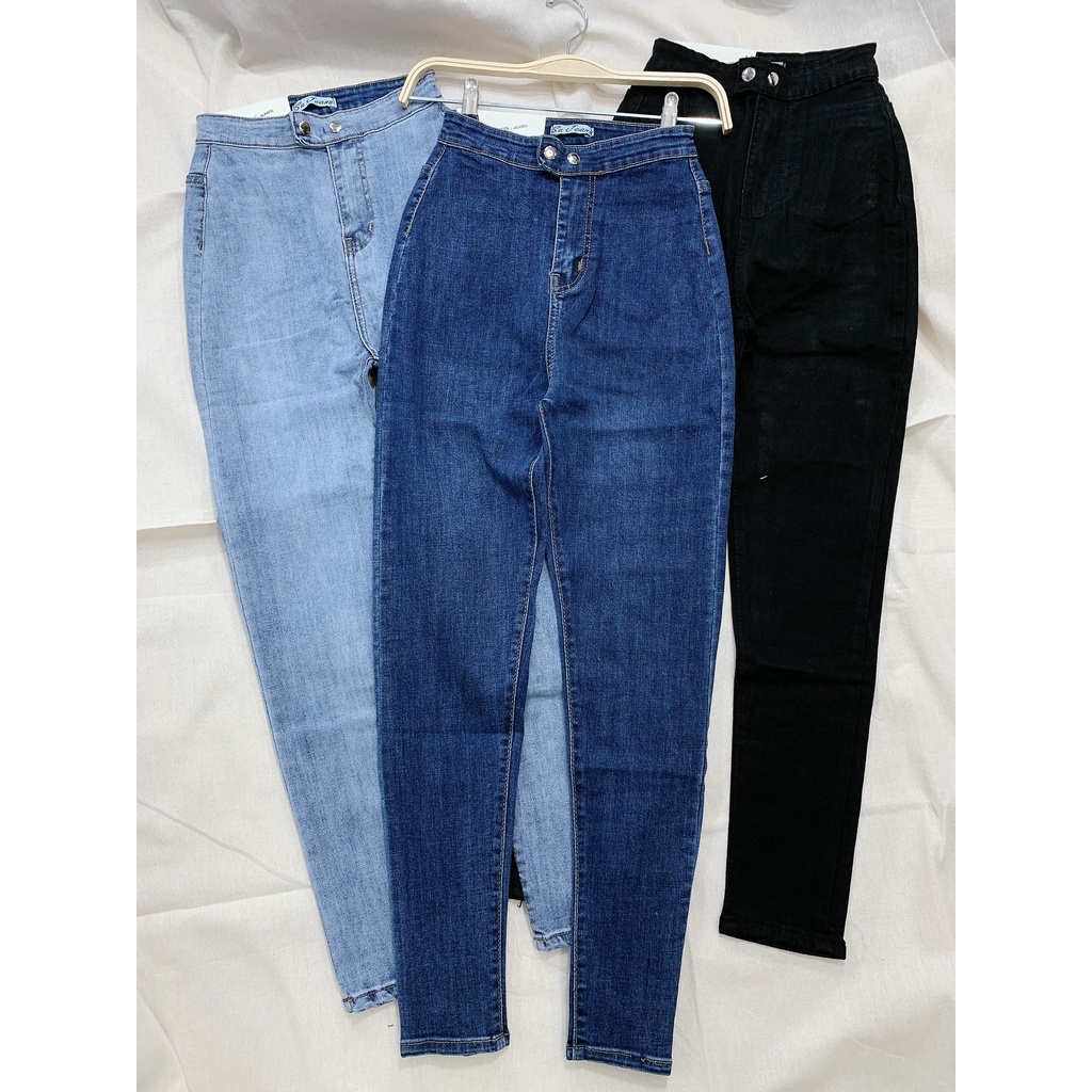 Quần Jean nữ lưng cạp siêu cao hai nút bấm không túi lai quấn phom ôm chuẩn eo | BigBuy360 - bigbuy360.vn