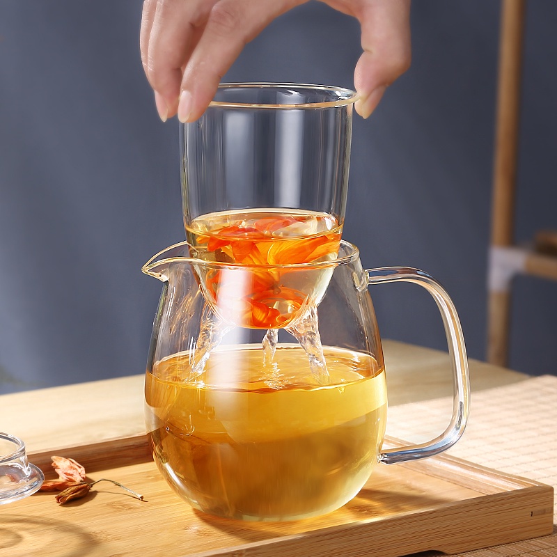 Bình pha trà ONEISALL bằng thủy tinh có ngăn lọc chịu nhiệt tốt chất liệu dày dung tích 600ml 1200ml