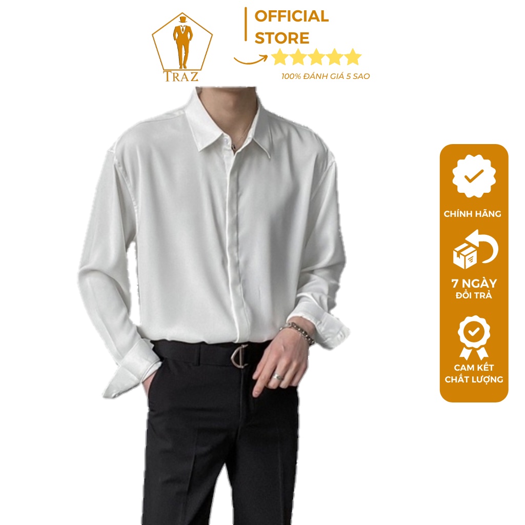 Áo Sơ Mi Nam Nữ TRAZ Form Rộng Suông Dài Tay Màu Trắng, Đen, Xanh, Đà, Xám Vải Lụa Unisex Basic Mịn Mát