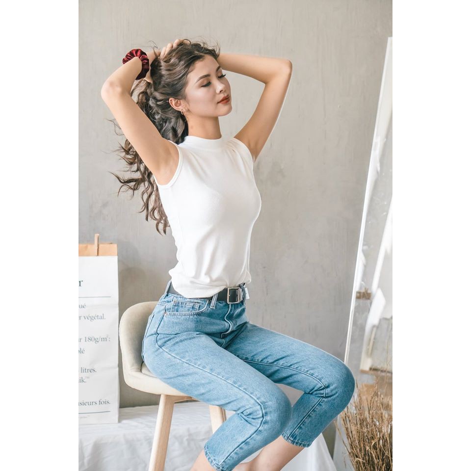 Áo Thun Sát Nách Nữ Cổ Lọ Trắng - BOTT - Hashtagem ( Freesize dưới 50kg )