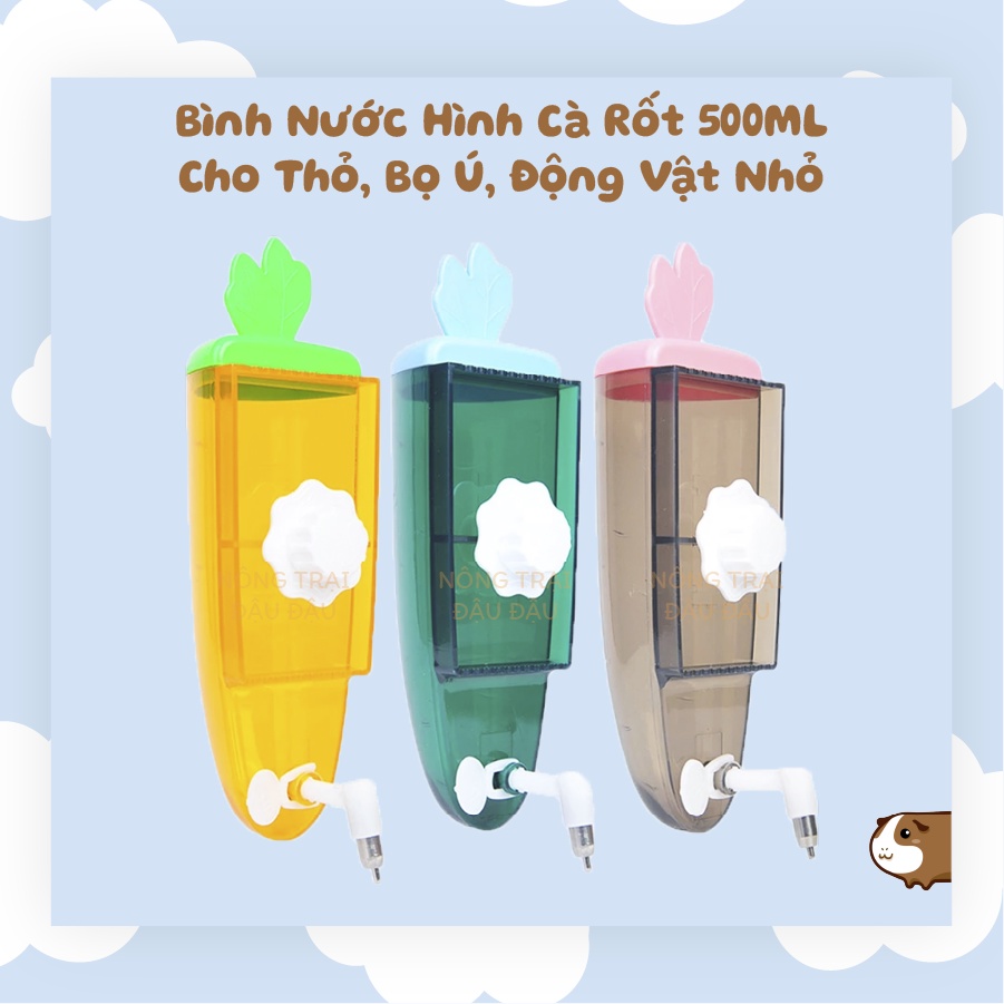 Bình Nước Cho Bọ Ú, Thỏ, Chinchilla, Hamster Kiểu Dáng Cà Rốt 500ml