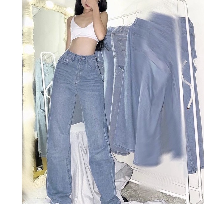 [ VIDEO+FREESHIP ] QUẦN JEANS ỐNG RỘNG NỮ LƯNG CAO LAI CUỐN XANH NHẠT RÂU MÈO MỀM MỊN MÁT XỊN SÒ CAO CẤP HADI