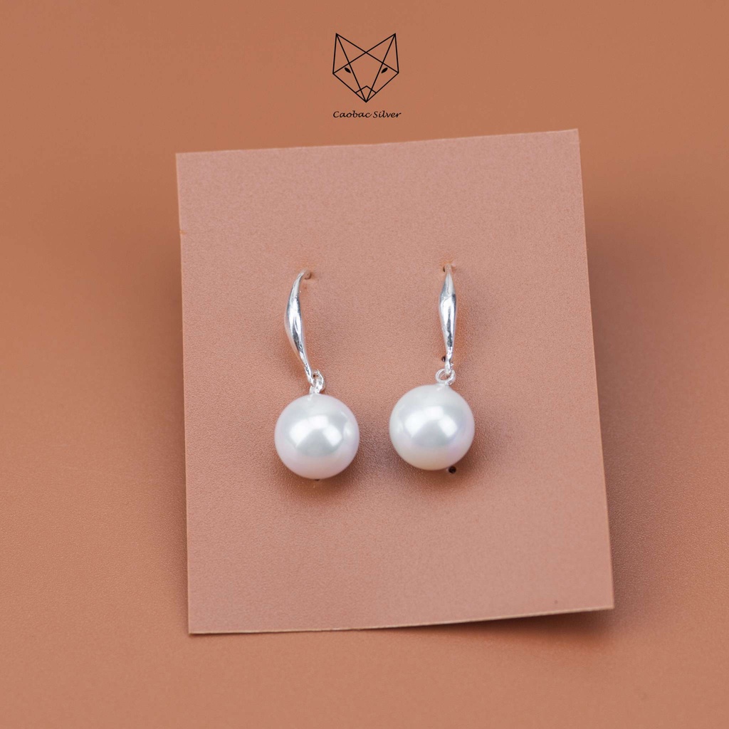 Khuyên Tai Bạc Ta CaoBac Jewellery Cho Nữ Đơn Giản Sang Trọng Mặt Trai Dáng Móc Câu Sang Chảnh Dễ Đeo