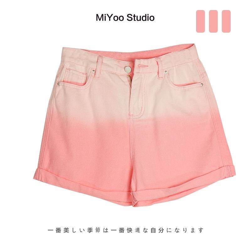 Quần Short Denim Lưng Cao Màu Gradient Mùa Hè Mới Cho Nữ