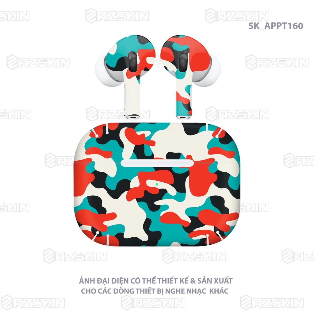 Dán Skin Hình Airpod 1/2/Pro Thiết Kế Camo Xanh Cam Trắng |SK_APPT160| Chất Liệu PVC Chống Nước, Bền Màu, Cắt Sẵn Khuôn