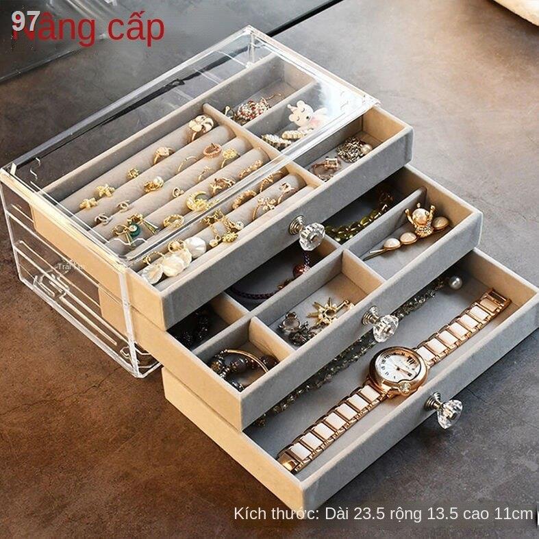 【giá rẻ】Ba lớp ngăn kéo trong suốt bông tai vòng cổ hộp đựng đồ trang sức nhẫn tay