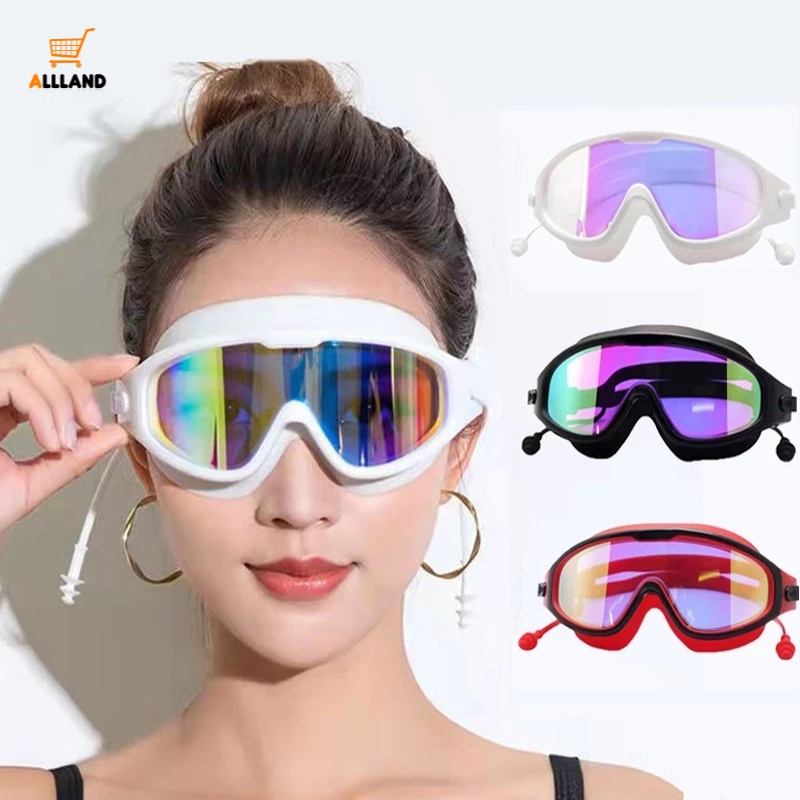Kính Bơi Gọng Lớn Chống Nước Độ Nét Cao Thời Trang Cho Nam Và Nữ Có Viền Lớn Với Nút Bịt Tai/ An Toàn