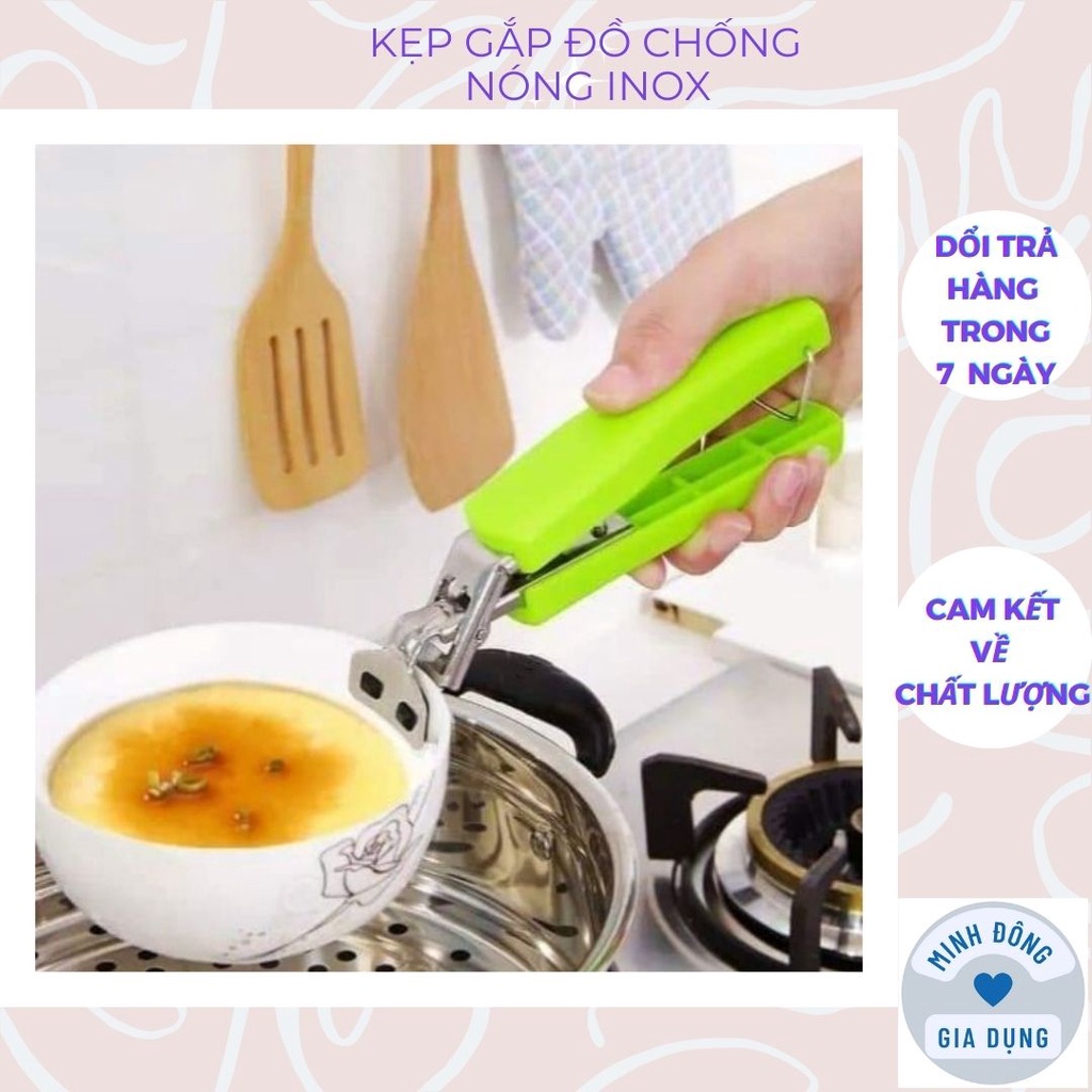 Kẹp gắp đồ chống nóng inox cán nhựa xanh