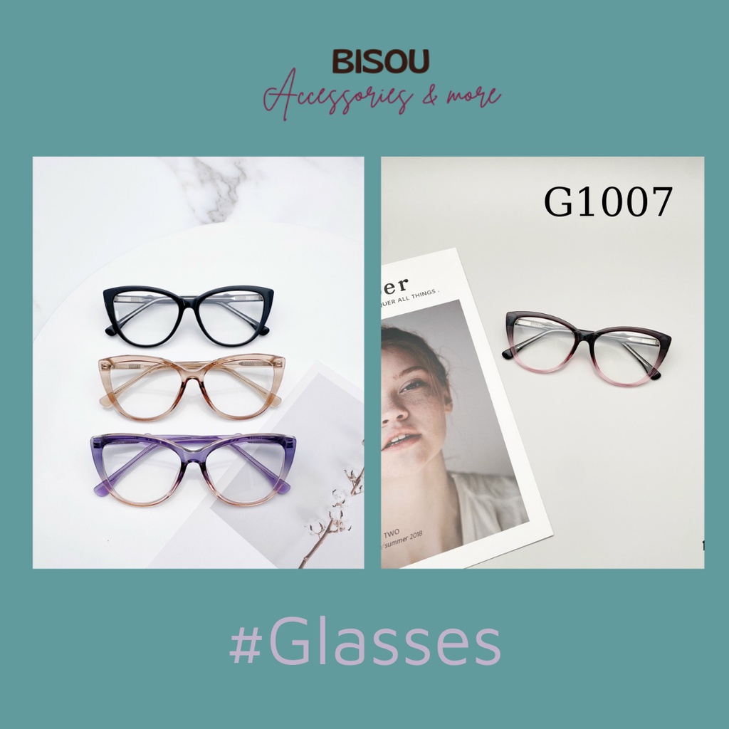 Bisou accessoriesHN: gọng kính cận loạn mắt mèo nhựa lõi thép hàn quốc GC1007