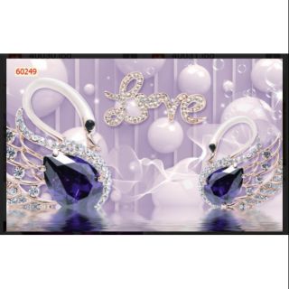 Tranh dán tường 3D đôi thiên nga