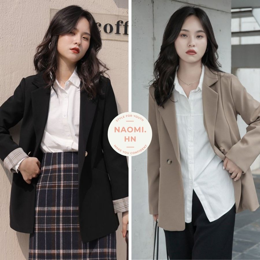 Áo blazer 2 lớp xắn gấu tay kẻ form đẹp dày dặn. Áo Vest nữ 2 lớp dài tay thiết kế form rộng tay dài pha kẻ