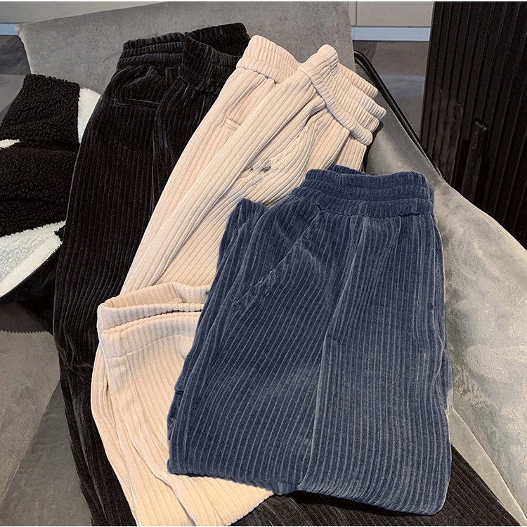 QUẦN NHUNG GÂN ỐNG RỘNG UNISEX MỀM ẤM, CỰC SANG, THIẾT KẾ FORM CẢ NAM VÀ NỮ