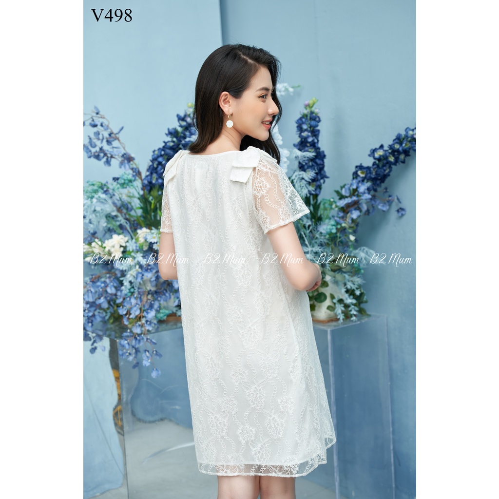 Váy bầu ren nơ vai trắng B2 Mum V498