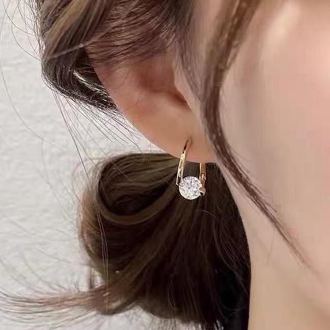 Khuyên tai kim loại đính đá zircon lấp lánh sang trọng cho nữ
