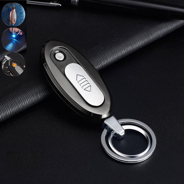 Bật điện tử sạc USB kiêm móc chìa khóa tặng móc đeo chìa khóa shopaha247 màu xám