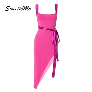 Đầm ống mỏng ghép vải mới sweeticme thời trang nữ