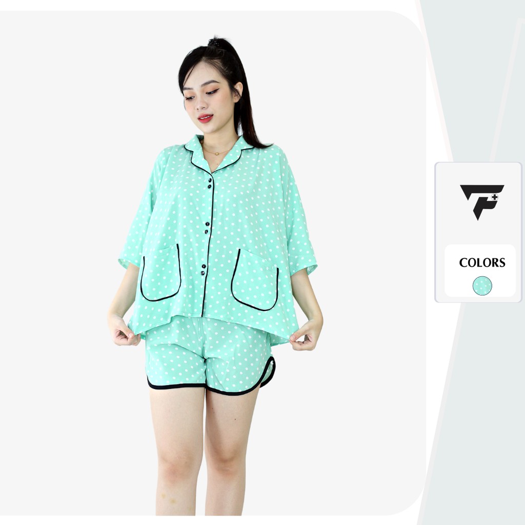 Pijama lụa mặc nhà nữ cao cấp cánh dơi form rộng chấm bi cá tính FPLUS 279