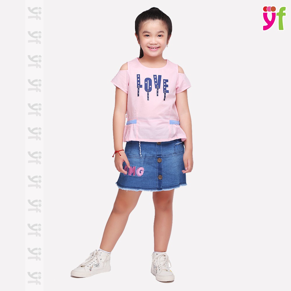 Áo vải cho bé thiết kế hở vai YF, size 12-55kg chất cotton mềm mát 9AX527