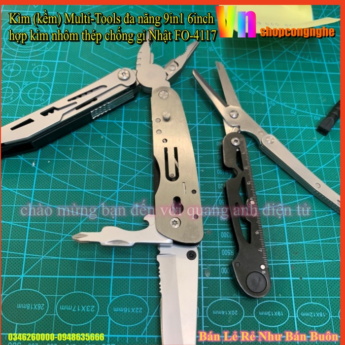 Kìm  Multi-Tools đa năng 9in1 6inch hợp kim nhôm thép chống gỉ Nhật FO-4117