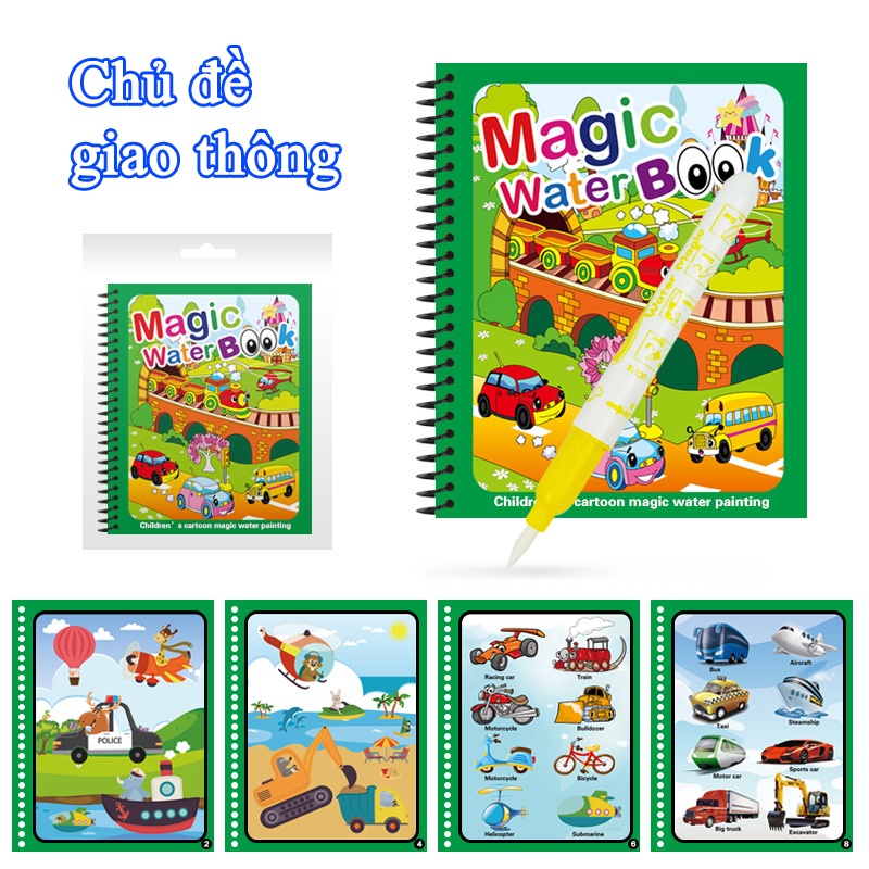 Đồ chơi tô màu nước sách ma thuật đa dạng chủ đề, sách tranh vẽ tập tô thần kì tái sử dụng nhiều lần