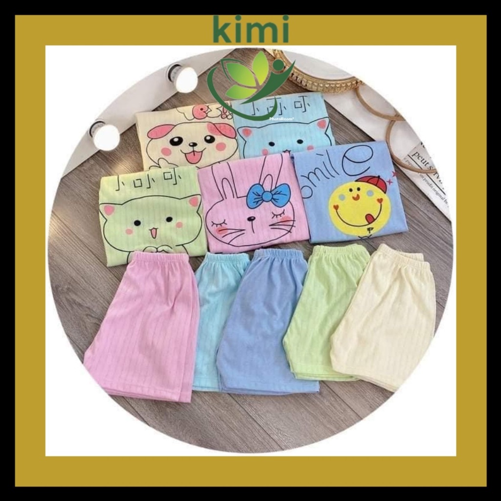 Combo 5 Bộ cotton giấy cộc  tay cho bé trai bé gái trẻ sơ sinh 3-15kg cúc vai hàng loại 1 - KIMI- SHOP CT06