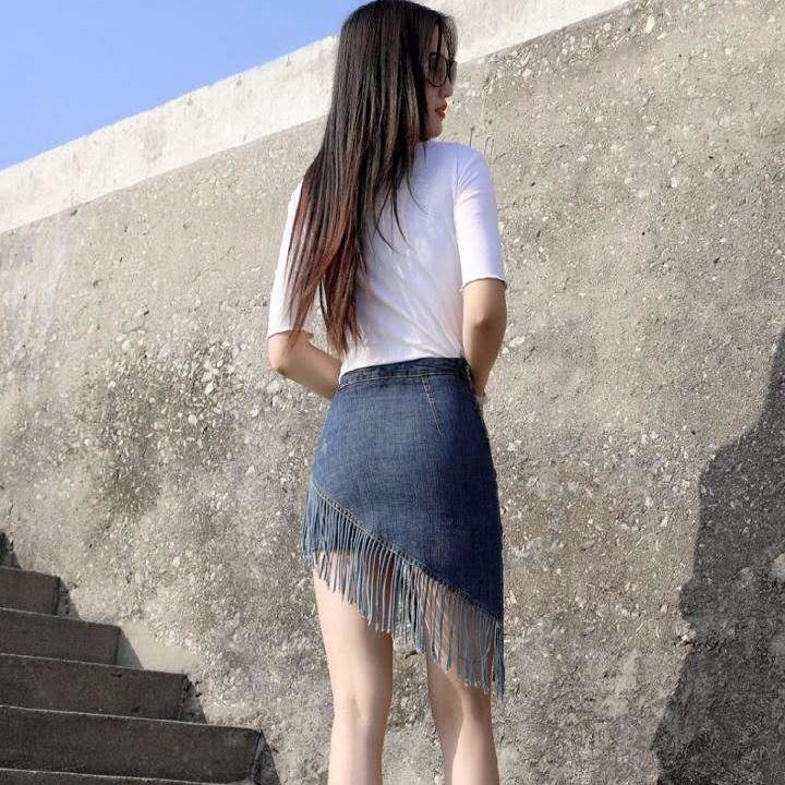 New fringed denim skirt skirt skirt pants skirt hip spring summer Korean fake two-lined short skirt