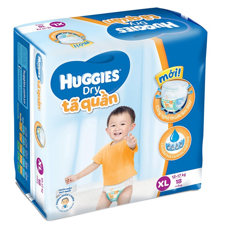 Tã quần Huggies Dry size XL 18 miếng (cho bé 12 - 17kg)