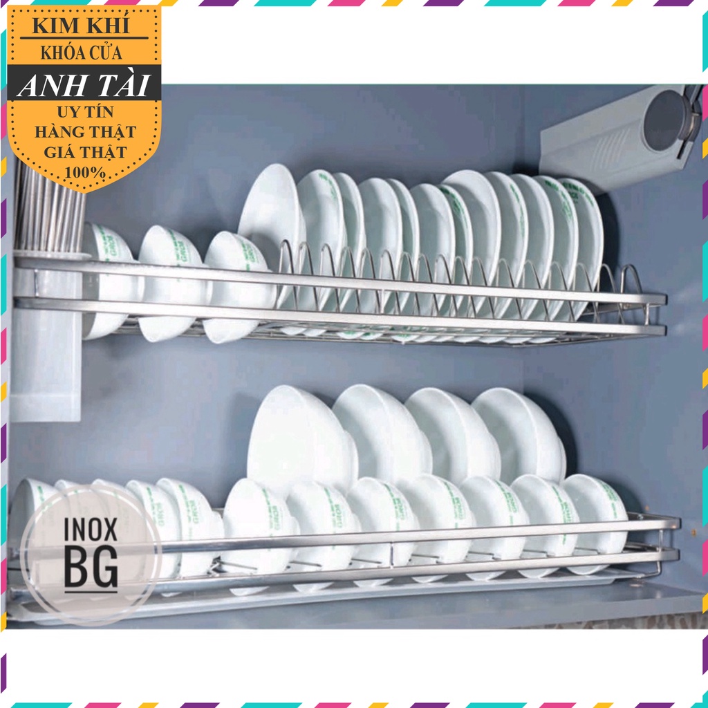 Giá bát đĩa inox 304 nan dẹt cố định có ống đũa lắp tủ bếp trên cực nét khỏe hàng nhập khẩu Grob