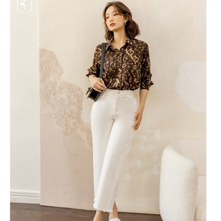 Olv - quần wide leg jeans in white