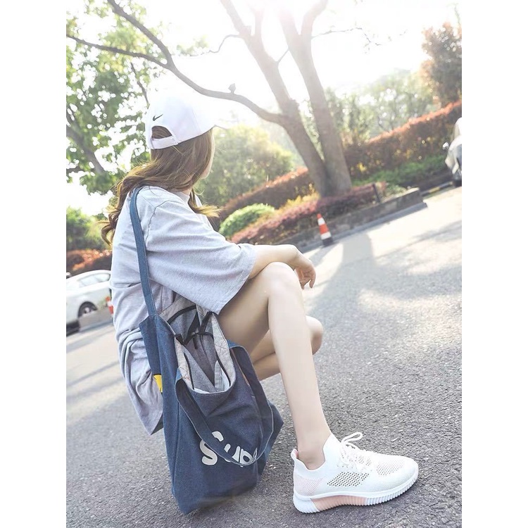 Đôi giày thể thao màu trắng phối lưới mỏng thoáng khí thời trang mùa hè cho nữ