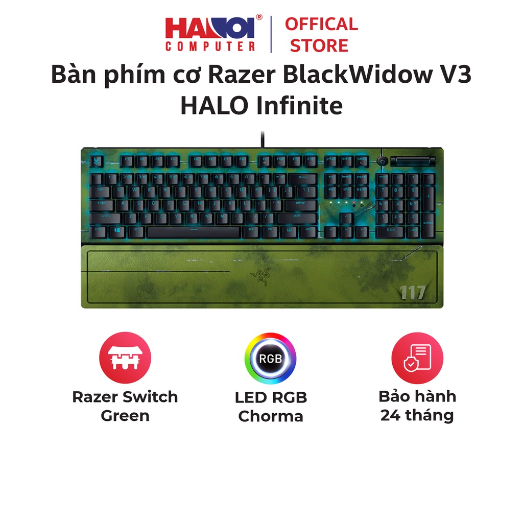 Bàn phím cơ Razer BlackWidow V3 HALO Infinite Green sw (RZ03-03542600-R3M1) Led RGB Chroma 16.8 triệu màu