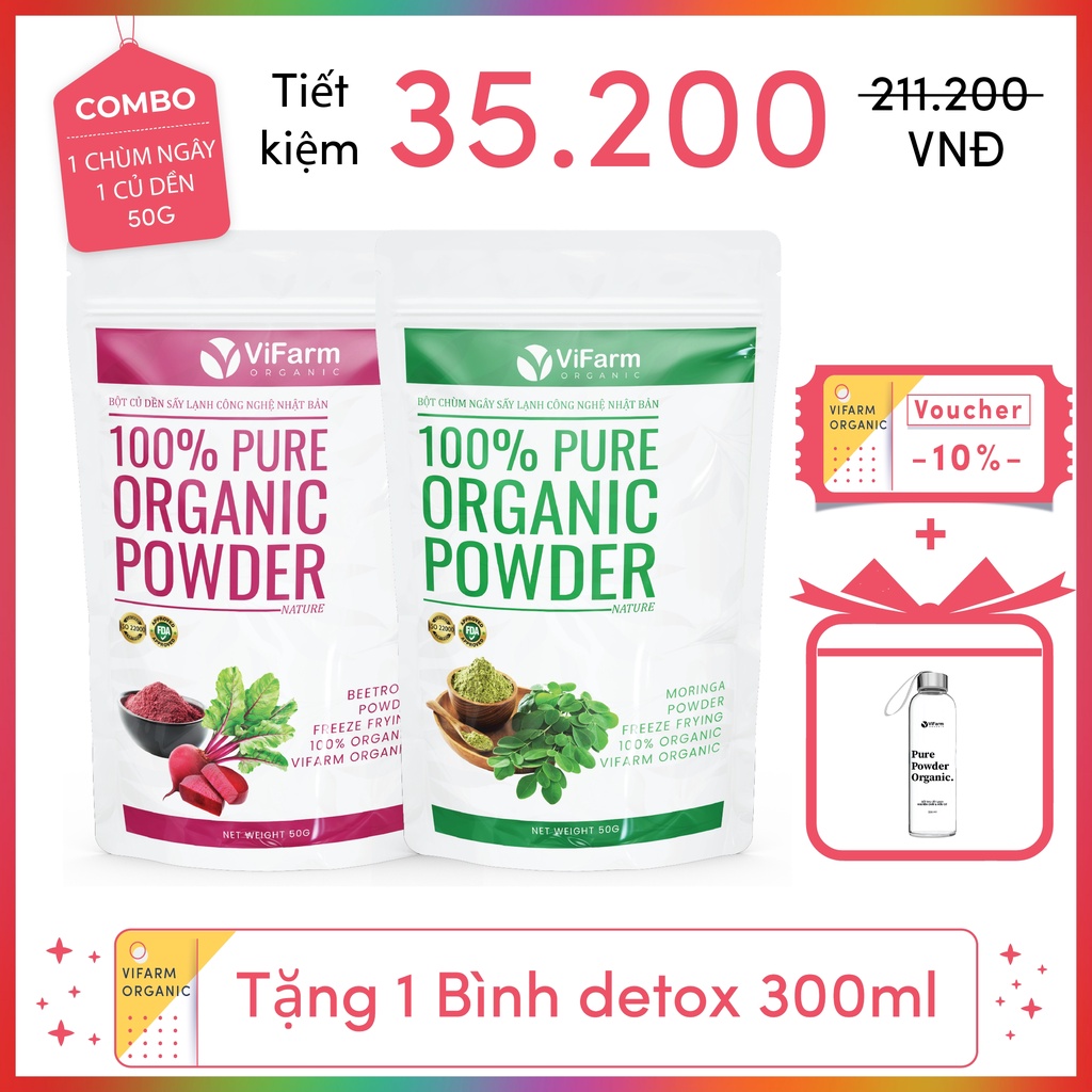 Bột Chùm Ngây Sấy Lạnh ViFarm 50Gram Nguyên Chất 100%, Bột Chùm Ngây Đắp Mặt, Dưỡng Da, Thải Độc Cơ Thể