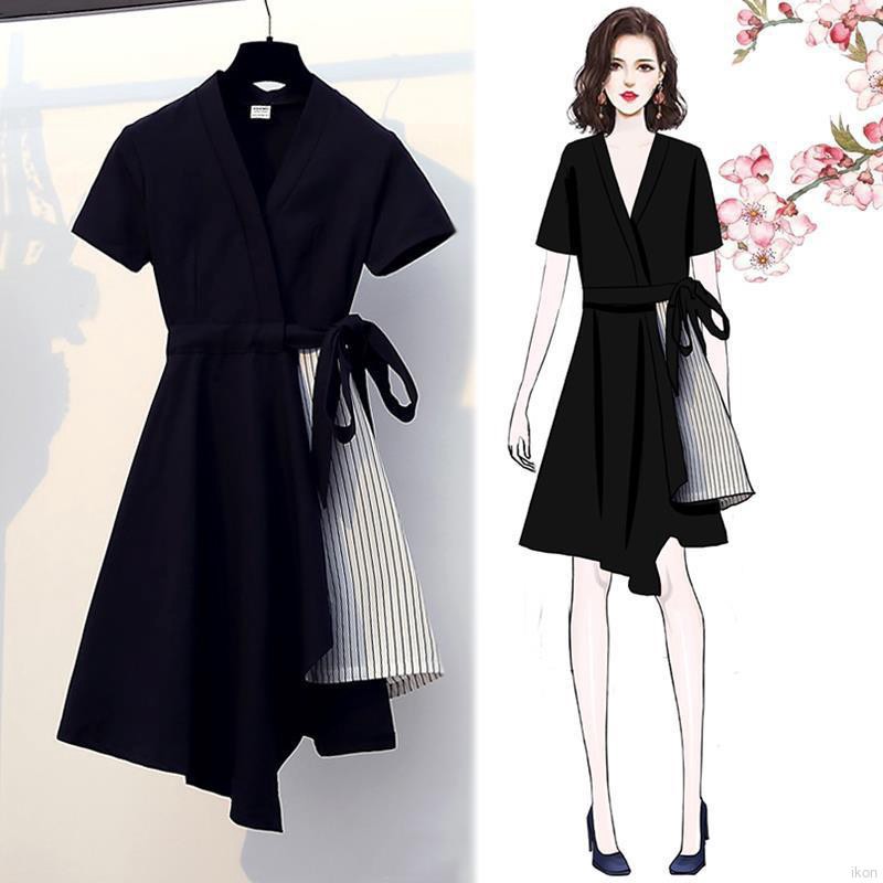 Women Slim Waist Irregular Short-sleeved Casual Dresses