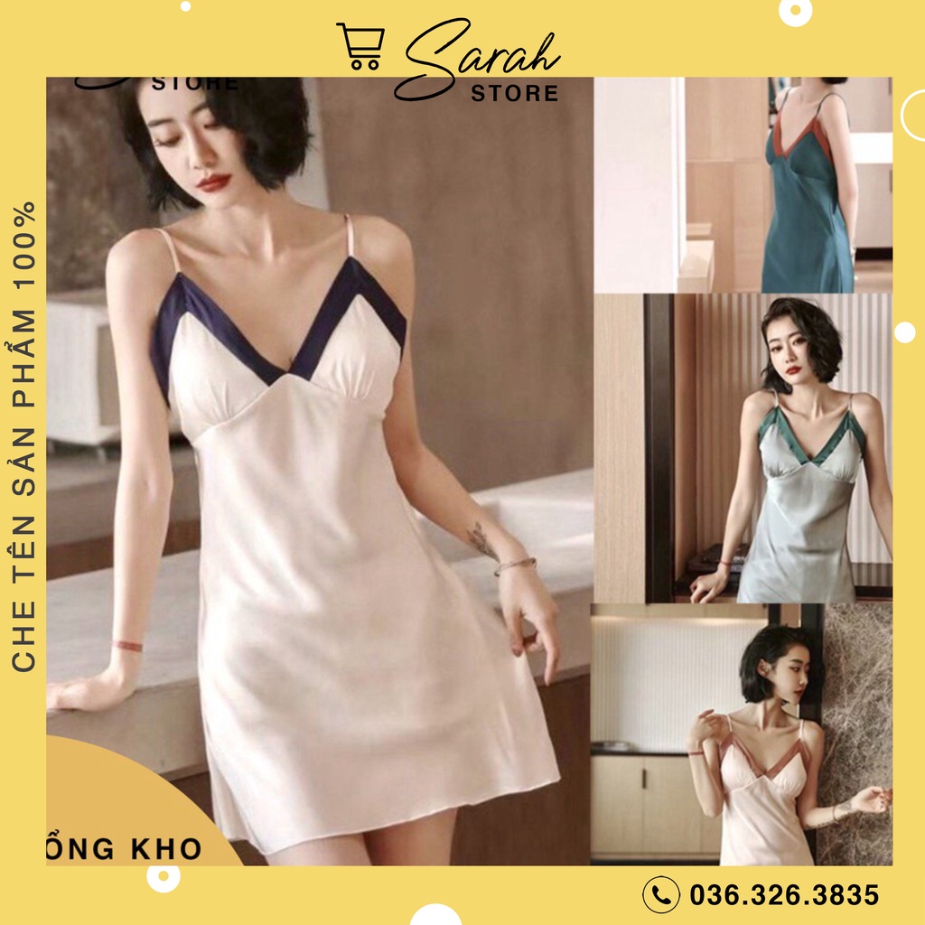 Váy lụa ngủ 2 dây cao cấp có mút ngực