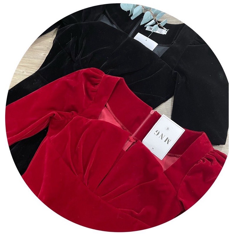 ⚡️ĐẦM NHUNG⚡️Đầm nhung cổ V 2 màu đen đỏ | BigBuy360 - bigbuy360.vn