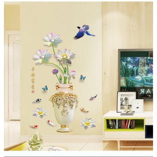 Decal dán tường Bình hoa sen trắng