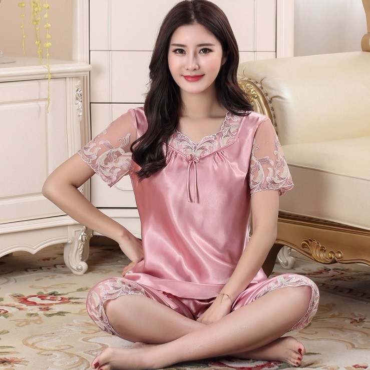 NG622 Bộ mặc nhà nữ hè chất lụa satin cao cấp hàng nhập - Thời Trang Dương