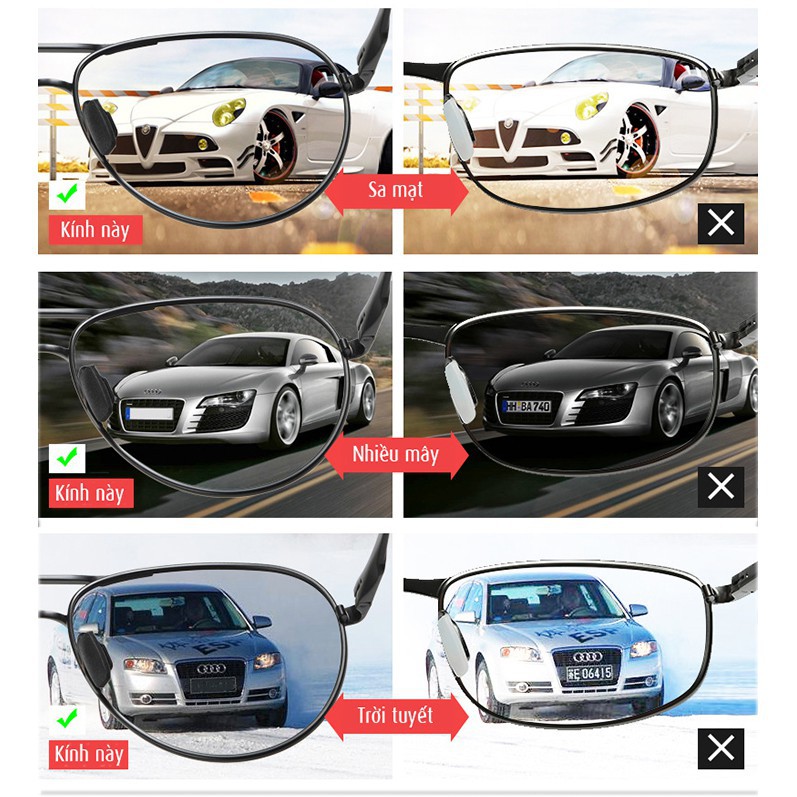 Kính mát nam mắt kính đổi màu đi ngày và đêm gọng nhôm magiê nhẹ, mắt kính polarized phân cực, chống UV - AR8722