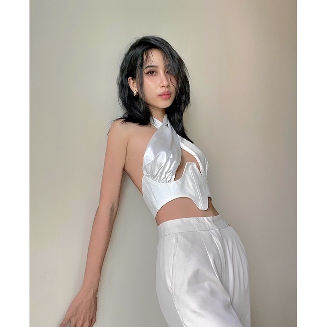 Áo Corset phối yếm - màu trắng