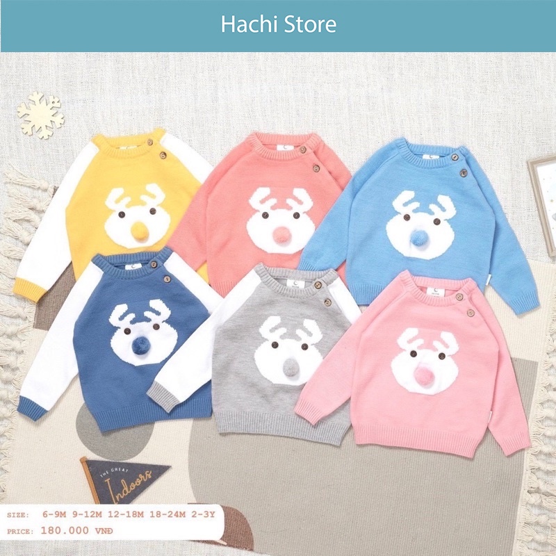 Áo len cho bé trai,gái, áo len cài vai cao cấp chính hãng Moon@ - vải len siêu mềm cho bé từ 6-24 tháng