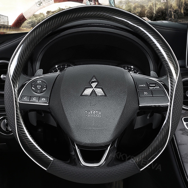 Bọc Vô Lăng Xe Hơi Mitsubishi Xpander Lancer ASX Triton 38cm Chất Liệu Da Phối Sợi Carbon