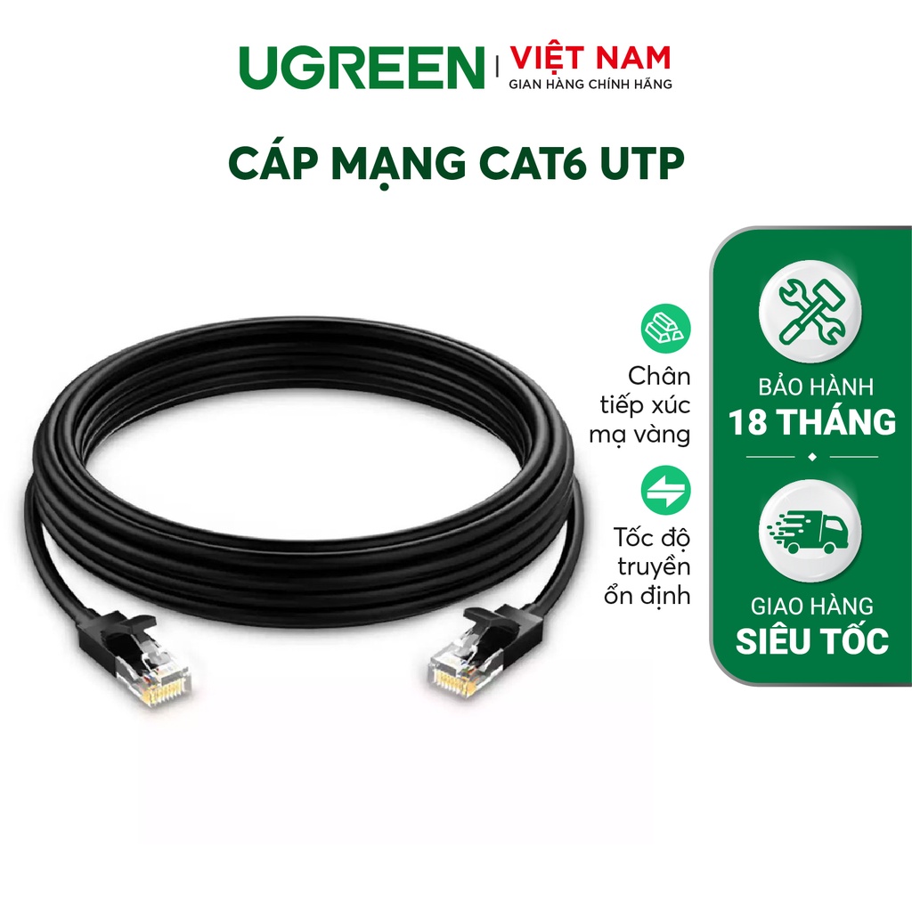 Cáp mạng Cat6 UTP UGREEN NW102 Tốc độ truyền tải cao 10Gbps - Hàng phân phối chính hãng