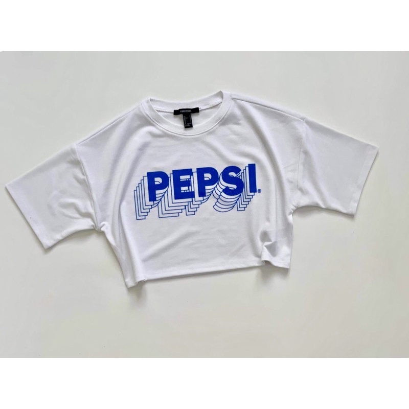 Áo croptop cánh dơi trắng vải polo in Pepsi