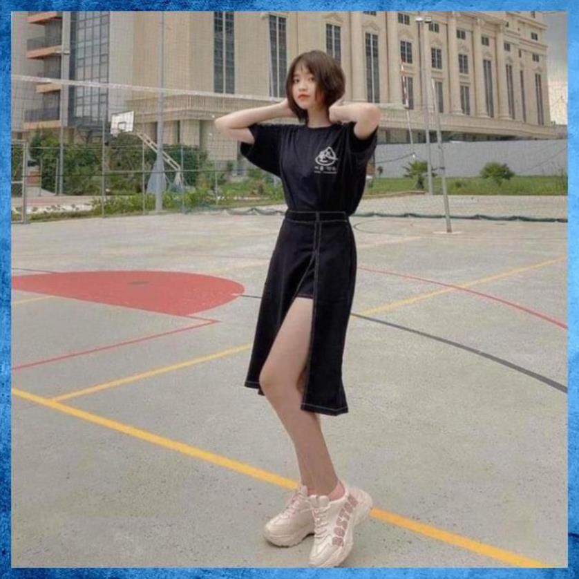 [Freeship] Chân Váy Xẻ Chỉ Nổi Có Quần Trong Cạp Chun Dáng Suông Freesizev - Đầm Xẻ Tà Hyon skirt ulzzang Siêu Hot  ྆