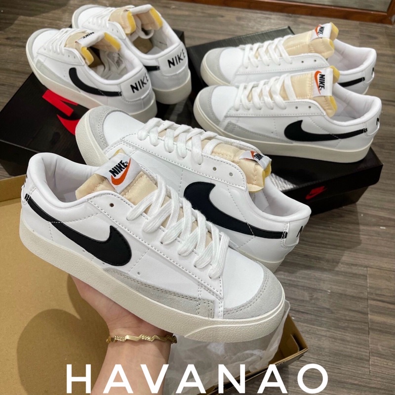 Giày Sneaker Nike Blazer Đen Trắng Cổ Thấp Nam Nữ, Giày Thể Thao Nike Blazer low 77 Vintage White Black Full Bill Box
