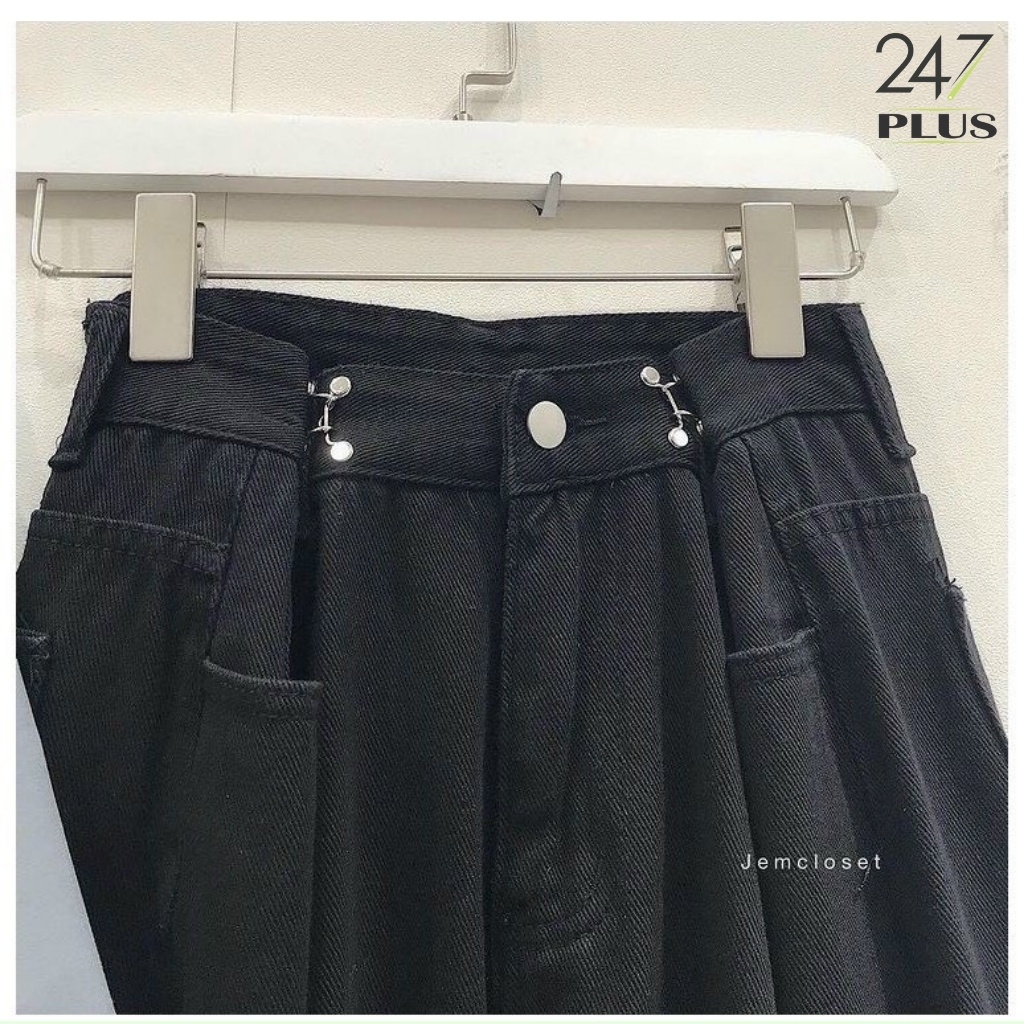 Quần Culottes Jean cạp cao năng động thụng móc cài dài 100cm