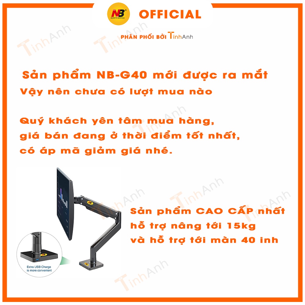 Giá Treo Màn Hình NB-G40 - Arm màn hình hỗ trợ Treo Màn 22-40 Inch - Tải Trọng 15Kg / Model Mới