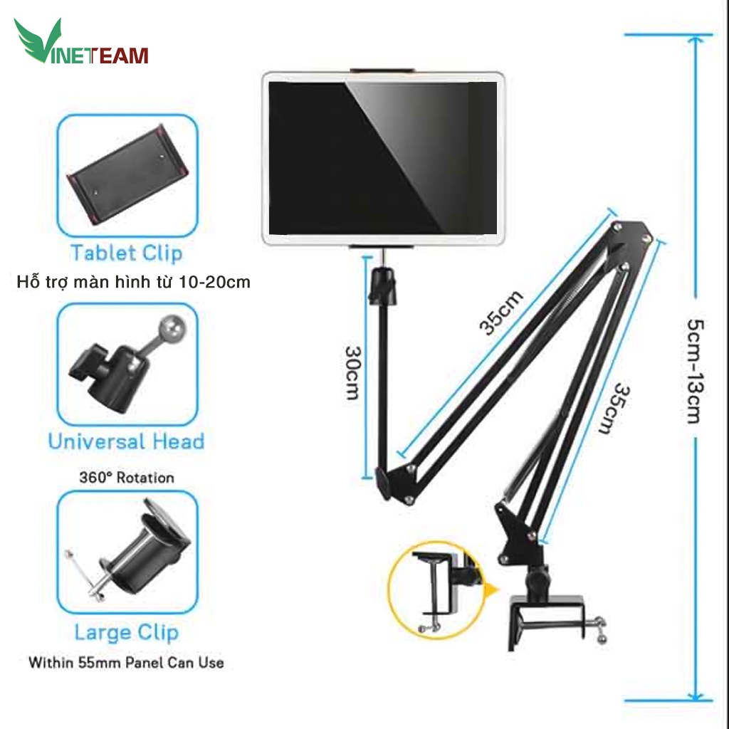 Giá Đỡ Điện Thoại, Ip Xem Phim Kẹp Đầu Giường, Bàn Phù Hợp Cho Điện Thoại 4.8 inch -> 10.5 inch- Loại 1 -DC4764