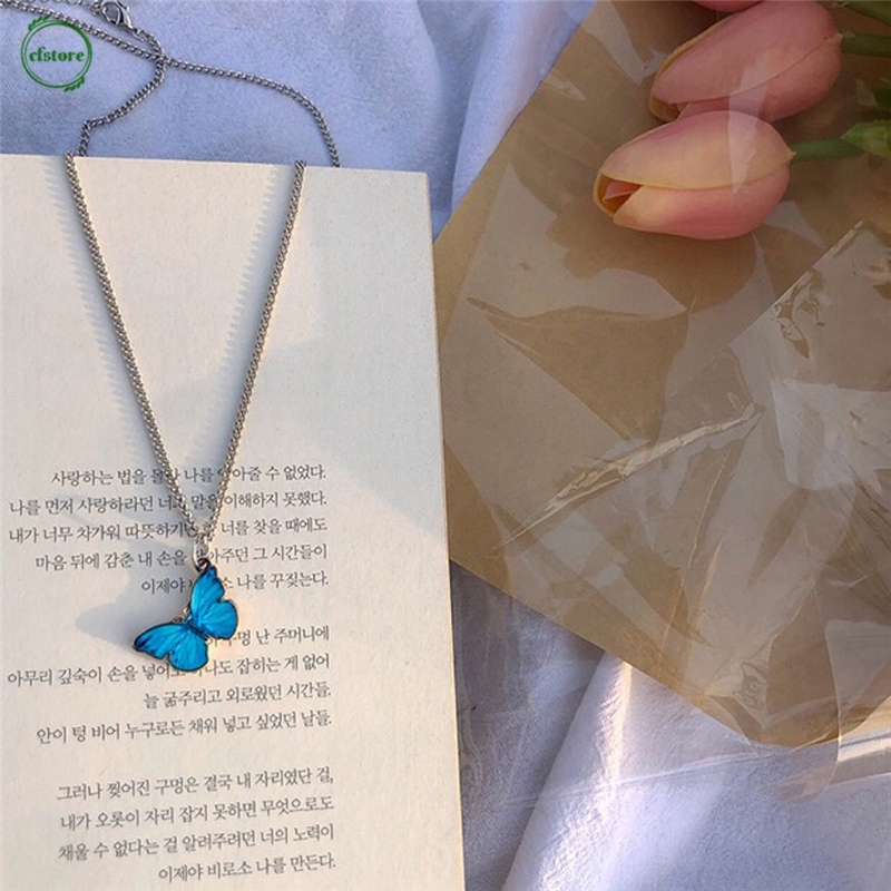 Dây Chuyền Mặt Hình Bướm Nhiều Màu Sắc Phong Cách Harajuku