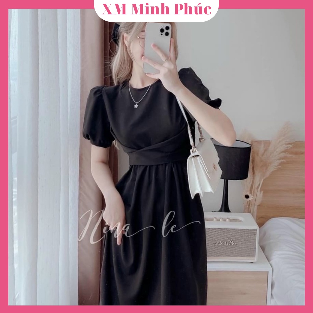 Váy Đầm Nữ Dự Tiệc Sang Chảnh,đầm Xòe Thiết Kế Tay Phồng,nơ Lưng Tiểu Thư Quyến Rũ Thời Trang Xm Minh Phúc